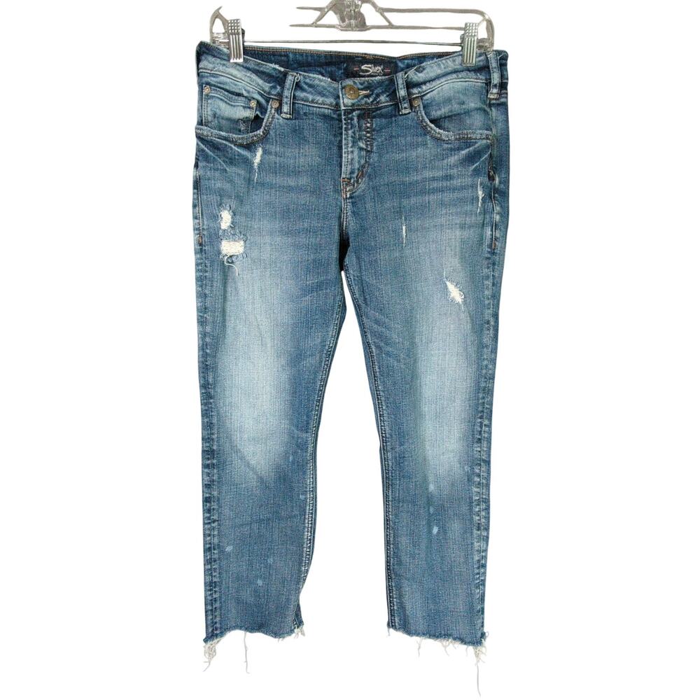 Silver Jeans Womens 28x25 Blue Sam Distressed‎ Stretch Raw Hem